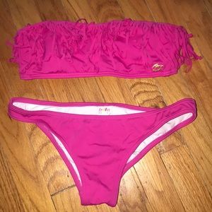 Hot Pink Fringe Billabong Bandeau Bikini!